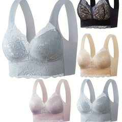 5pcs Lace Wireless Full Coverage Bras Women's Lingerie