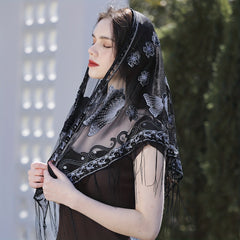 Long Tassel Triangle Scarf Butterfly Embroidery Shawl Women Outdoor