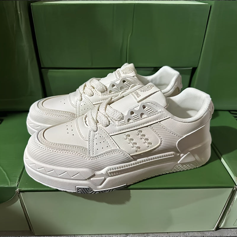 Women's Platform Skate Shoes Round Toe Block Lace up Sports Shoes