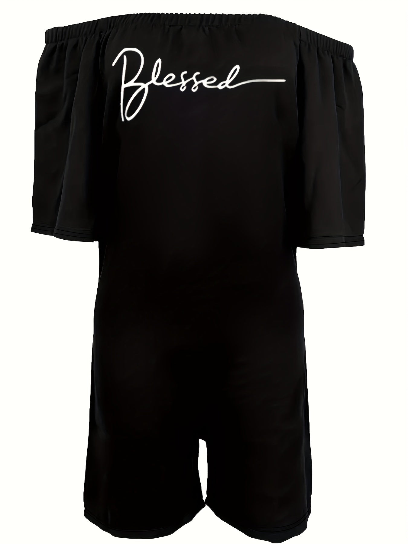 Art Letter Print Off Shoulder Romper