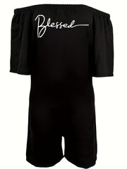 Art Letter Print Off Shoulder Romper