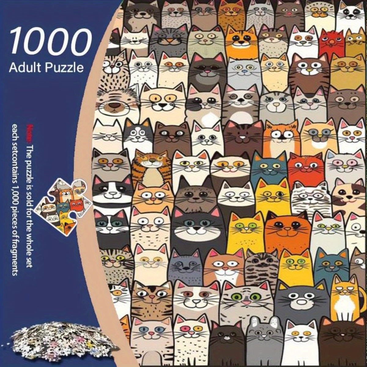 1000pcs Cat Puzzle with Hundreds of Cat Expressions and Large Frameless Design