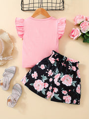 2pcs Toddler Girls Little Miss Sassy Top & Floral Shorts Set