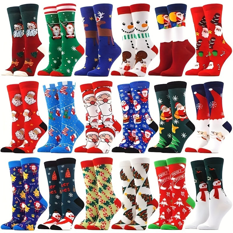 10 Pairs Christmas Socks Santa Claus Snowflake Elk Crew Socks Men's Year Socks