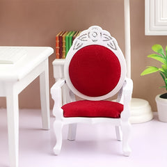 1:12 Dollhouse Furniture Vintage Wood Armchairs with Red Cushions