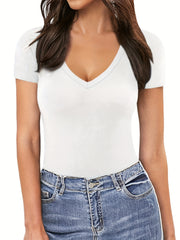 Sexy V Neck Bodysuit Short Sleeve Slim Summer One Piece