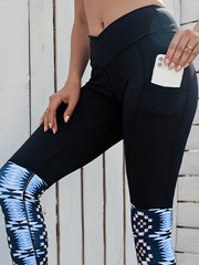 Geometric Pattern High Waist Yoga Pants With Pocket