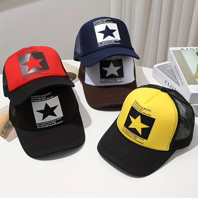 Pentagram Print Baseball Cap Mesh Trucker Hat Adjustable Sunscreen Sports Hats