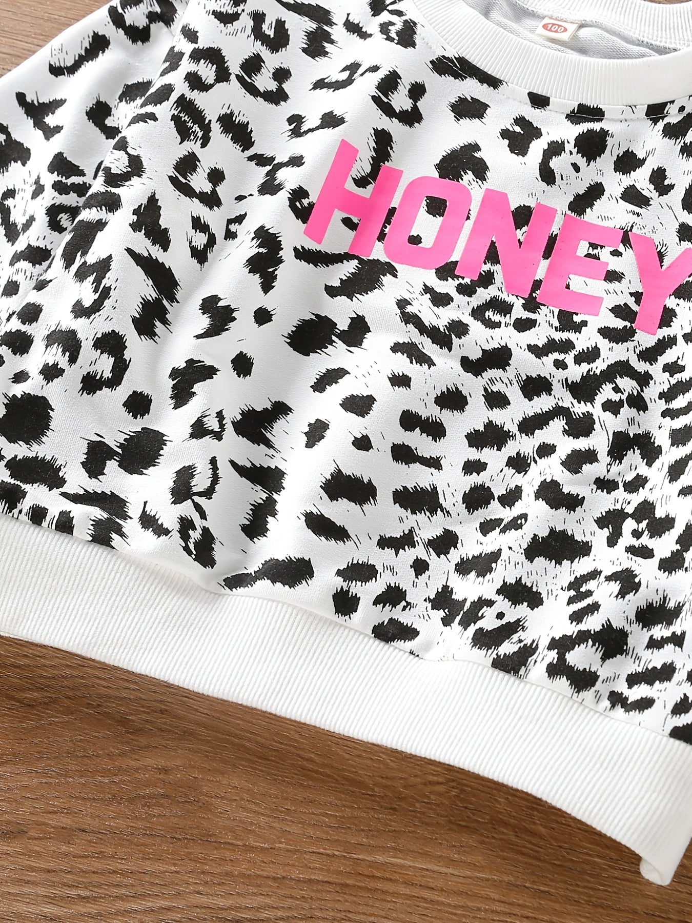 Leopard Letter Print Sweatshirt Round Neck Long Sleeve