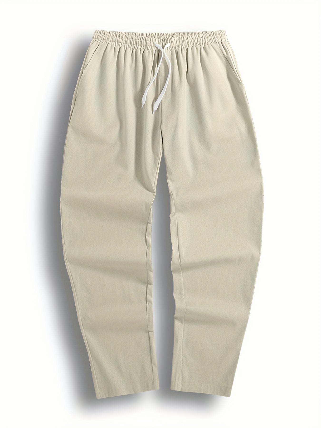 Men's Drawstring Linen Trousers, Casual Solid Cotton Pants
