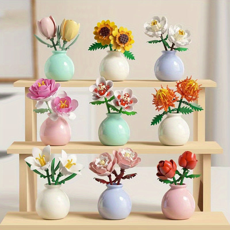 Mini Blocks Eternal Flower Series Rose Vase Toy Model Girls' Gift