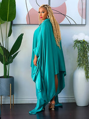 Solid Draped Batwing Sleeve Button Up Shirt Dress