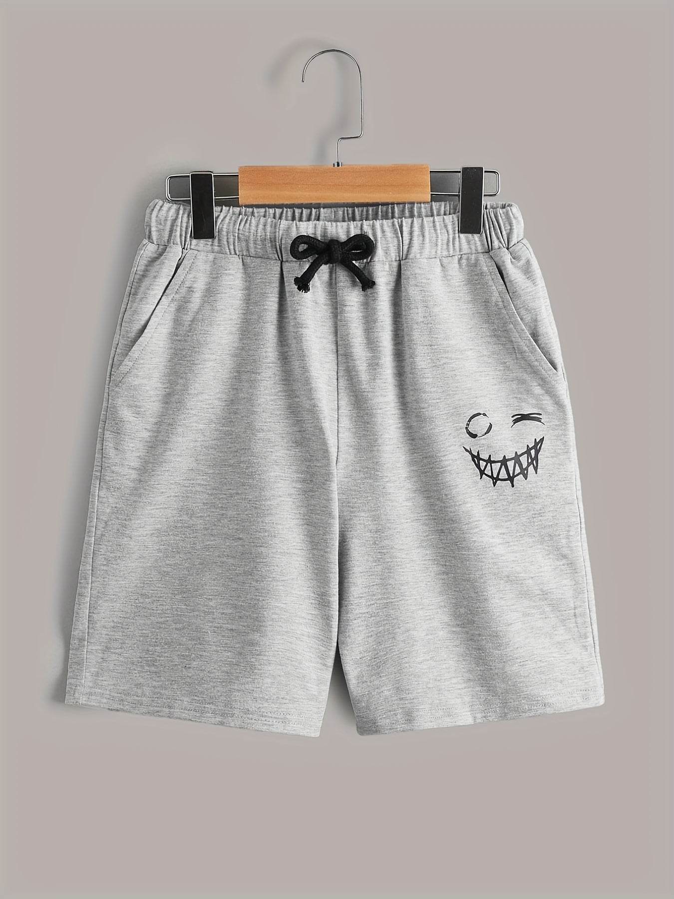 3pcs Smiling Print Boys Quick Drying Shorts for Summer Outdoor