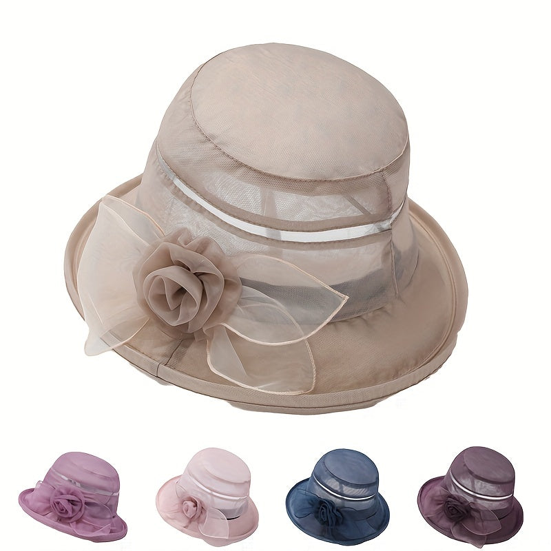 Flower Decor Breathable Bucket Hat Foldable Sunscreen Thin Basin Hat Lightweight