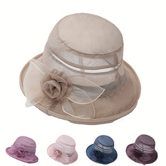 Flower Decor Breathable Bucket Hat Foldable Sunscreen Thin Basin Hat Lightweight