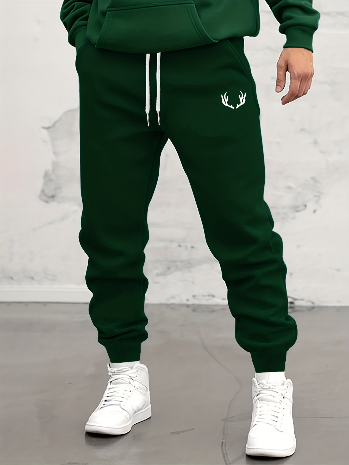 Antlers Tropical Island Print Drawstring Sweatpants Loose Fit Pants