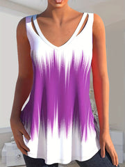 Tie Dye Cut Out Tank Top V Neck Summer Tank