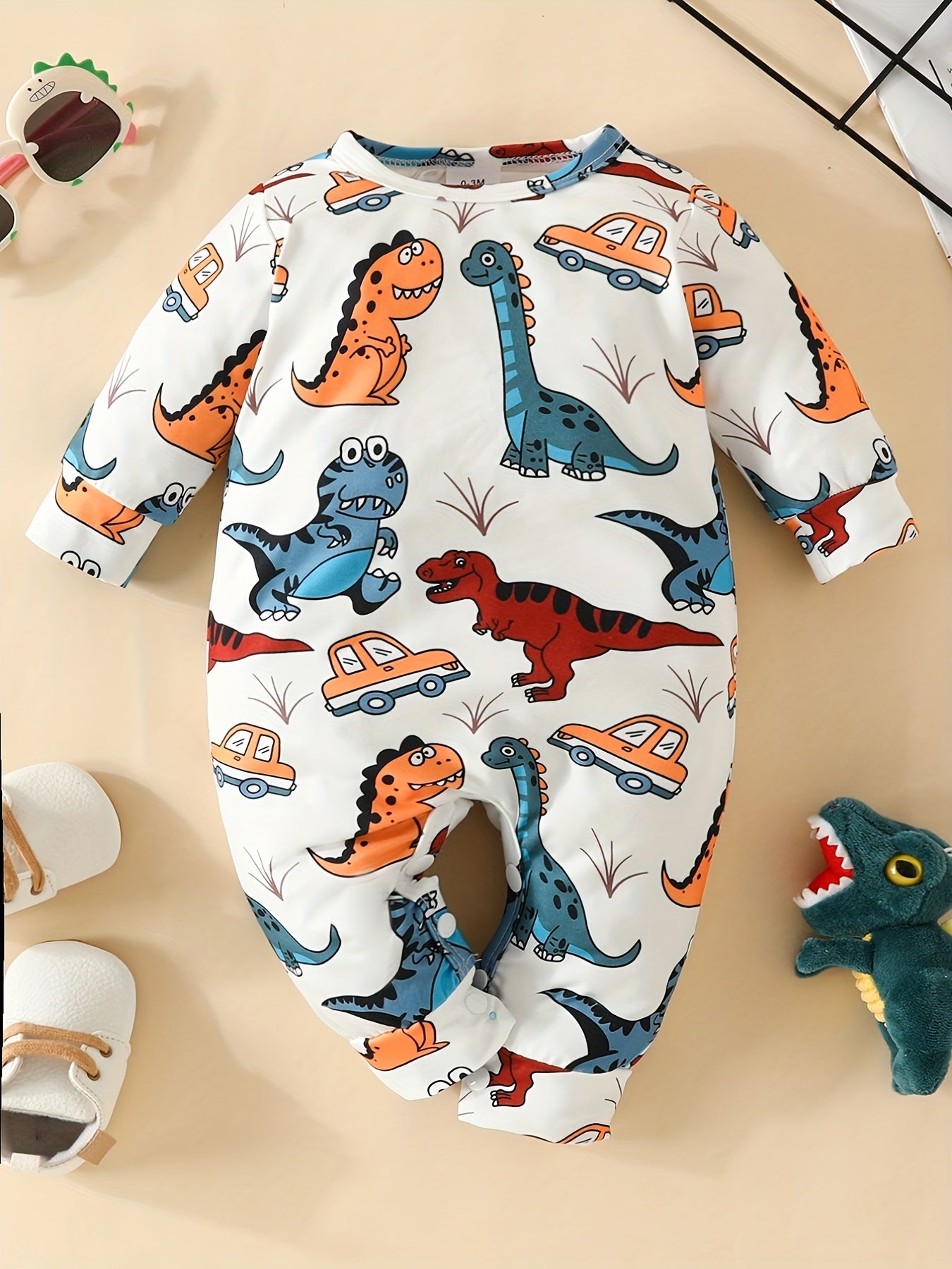 Baby Cartoon Animal Truck Print Creeper Romper