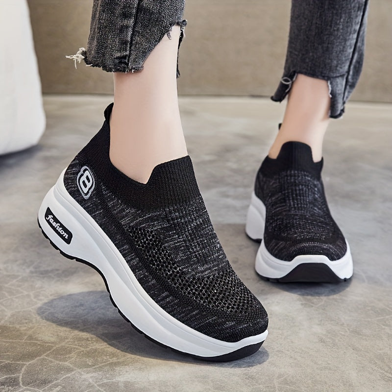 Women's Mesh Panel Sock Sneaker Slip On Platform Shoes