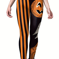 Halloween Pumpkin Print Leggings Stretch Fitness Yoga Pants Women's Activewear