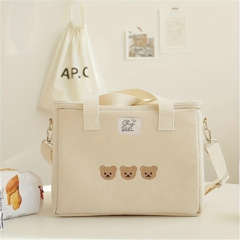 Bear Embroidery Insulated Mommy Bag Multifunctional Mother And Baby Bag