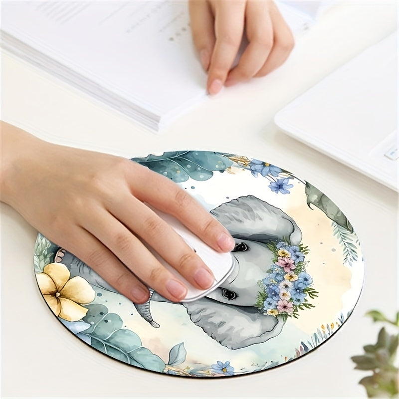 Elephant Mouse Pad Round Non Slip Rubber Mouse Pad Laptop Office Computer Decor