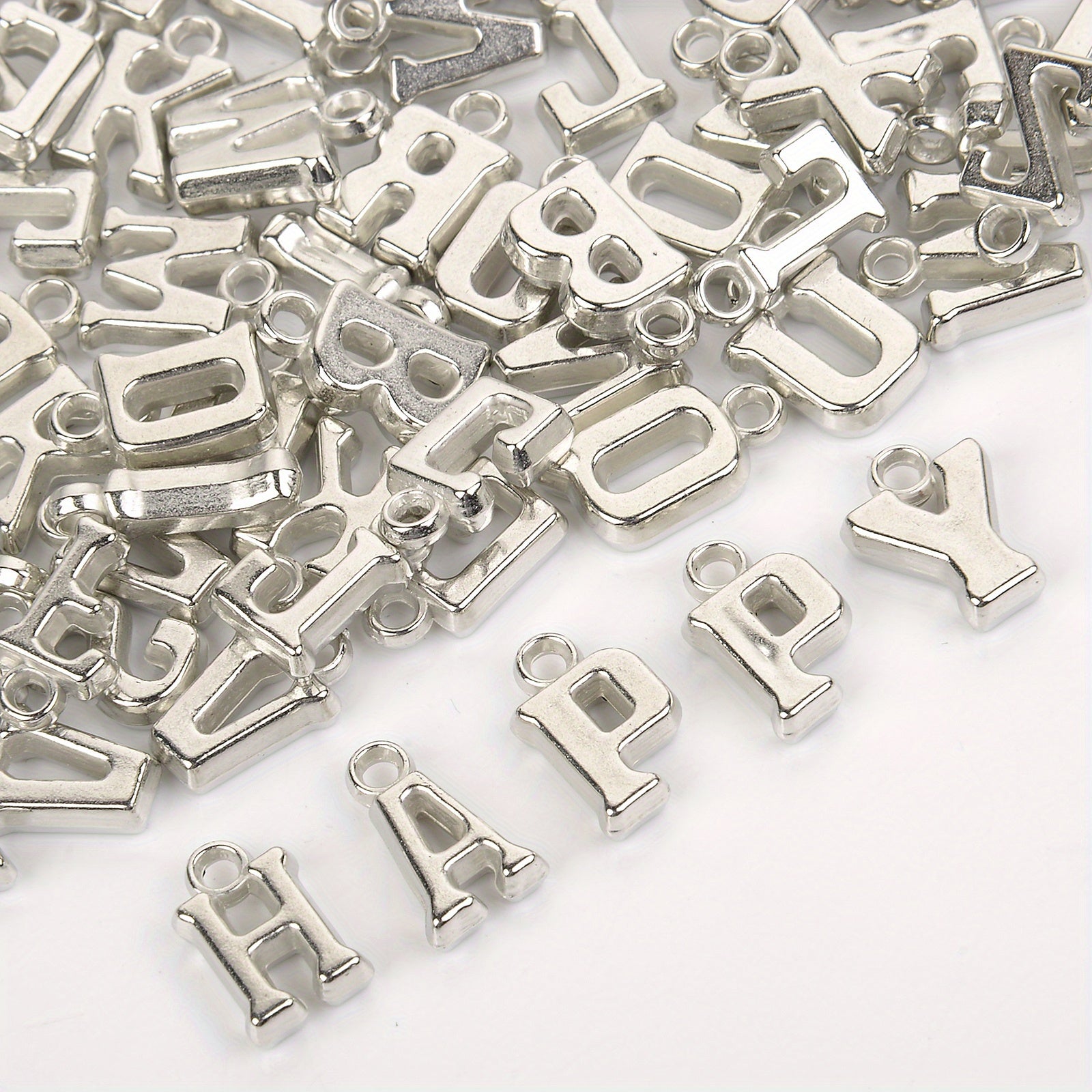 100pcs 9x12mm Silvery Metal Hollow Letter Beads DIY Bracelet Necklace Access