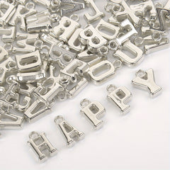 100pcs 9x12mm Silvery Metal Hollow Letter Beads DIY Bracelet Necklace Access