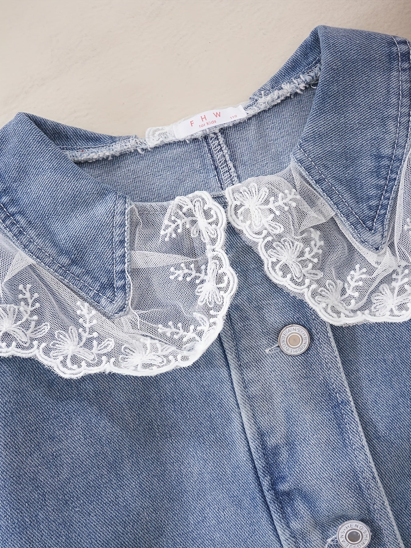 Toddler Girls Lace Spliced Denim Jacket Casual Coat Top