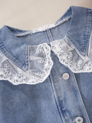 Toddler Girls Lace Spliced Denim Jacket Casual Coat Top