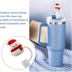 6pcs Christmas Silicone Straw Cap Dustproof Cover Plug