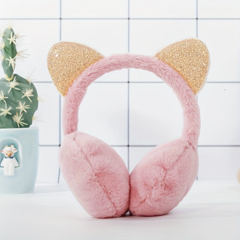 Sequined Cat Ear Shape Plush Earmuffs Winter Protection