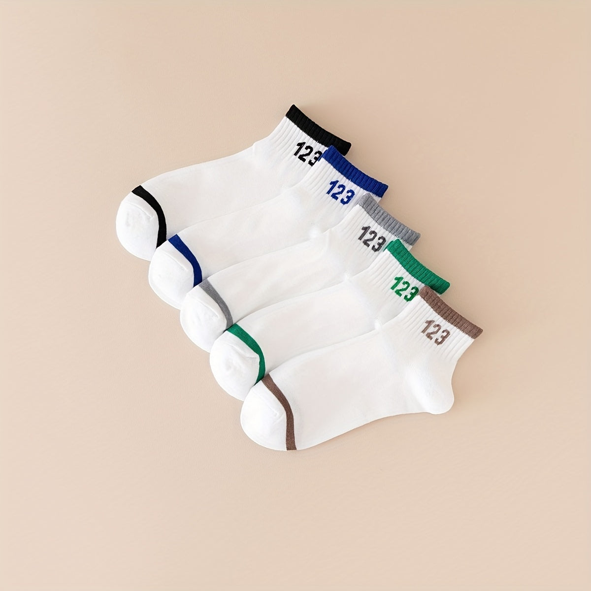 5 Pairs Number Print Sports Short Socks Women's Stockings