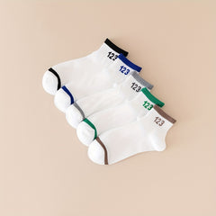 5 Pairs Number Print Sports Short Socks Women's Stockings