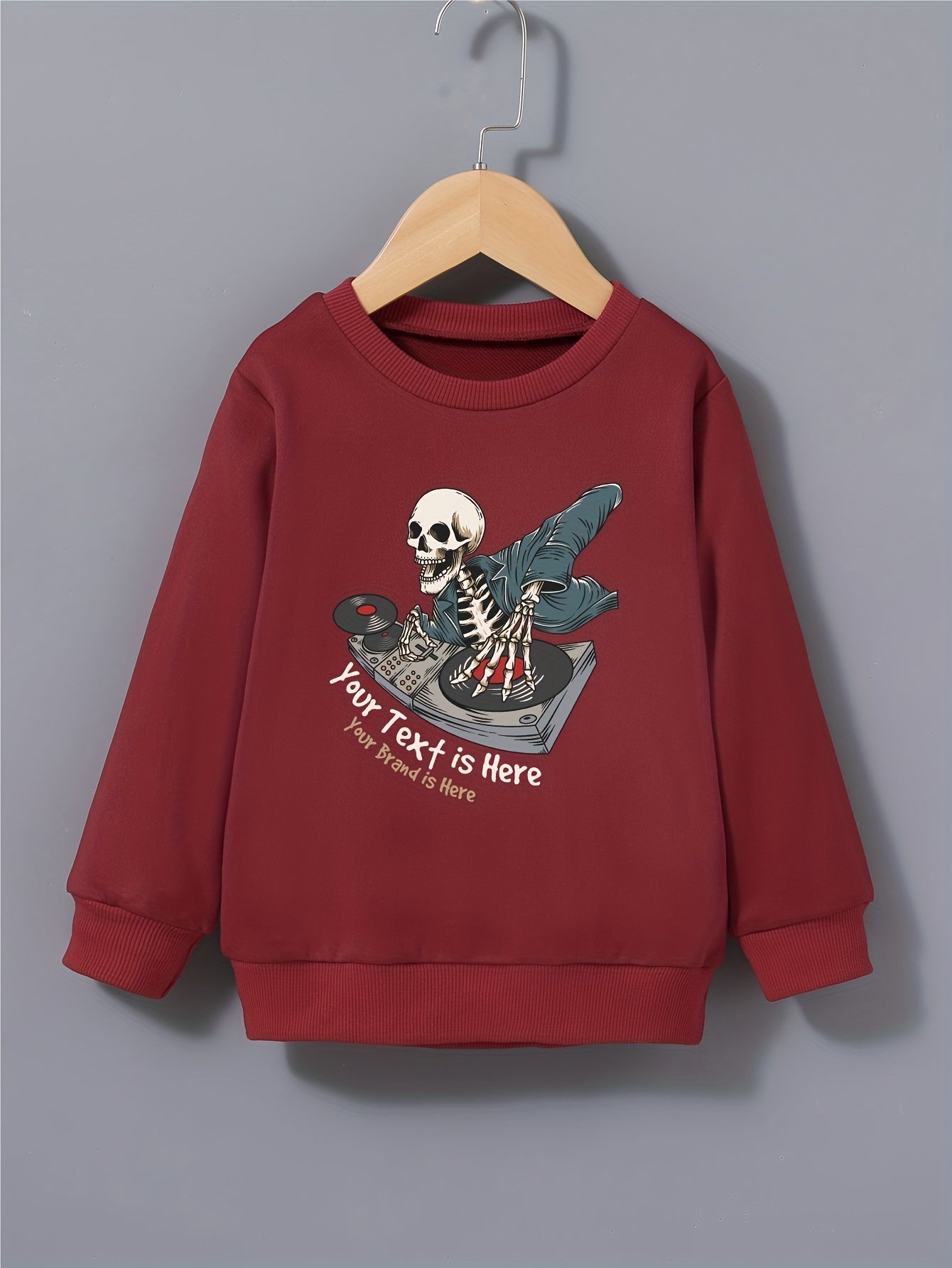 Cartoon DJ Skeleton Print Kid's Sweatshirt Halloween Style Long Sleeve Top