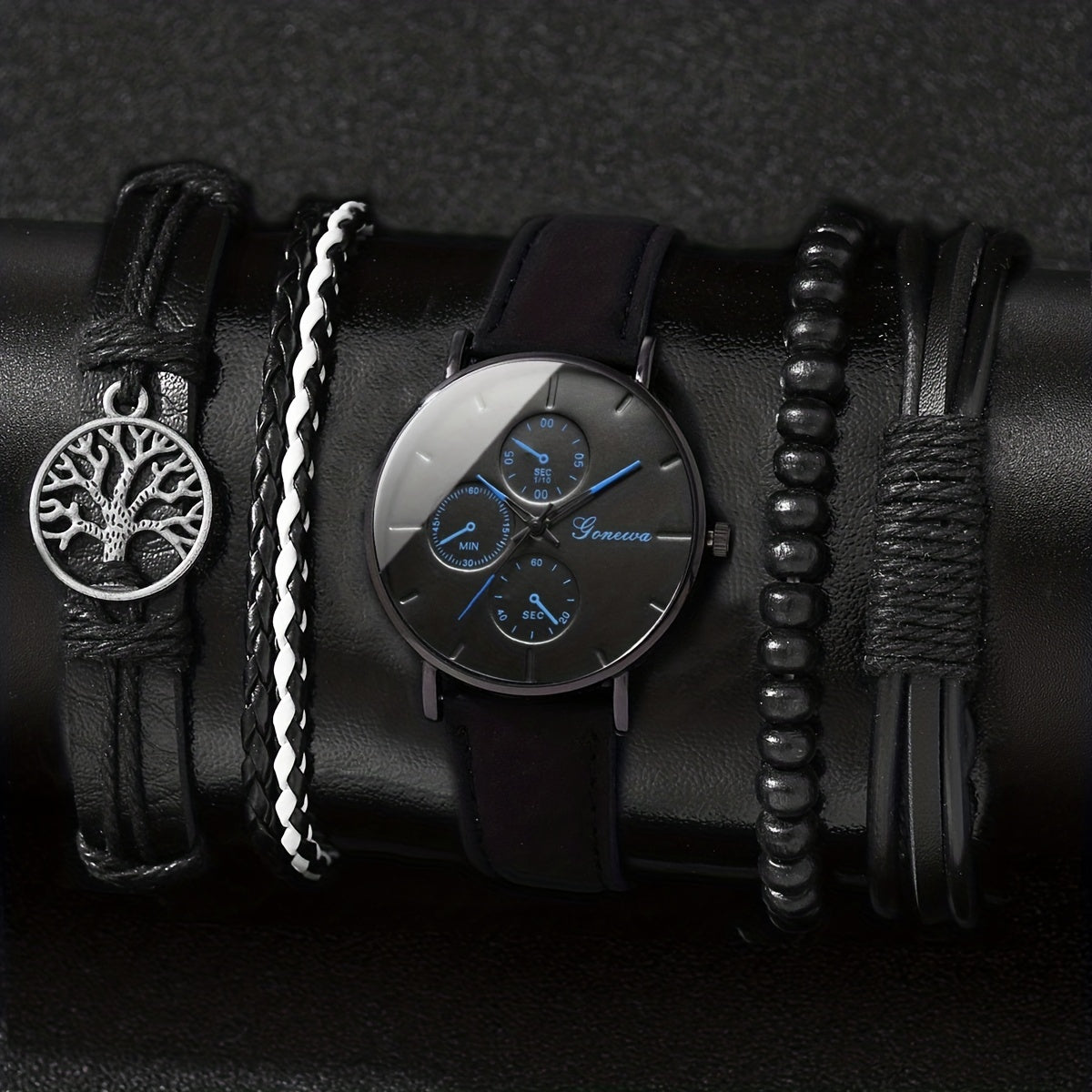 Men's Scale Dial Watch & 4 Bracelets Set - Children's Gift
