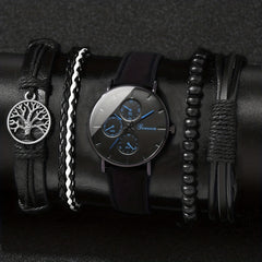 Men's Scale Dial Watch & 4 Bracelets Set - Children's Gift