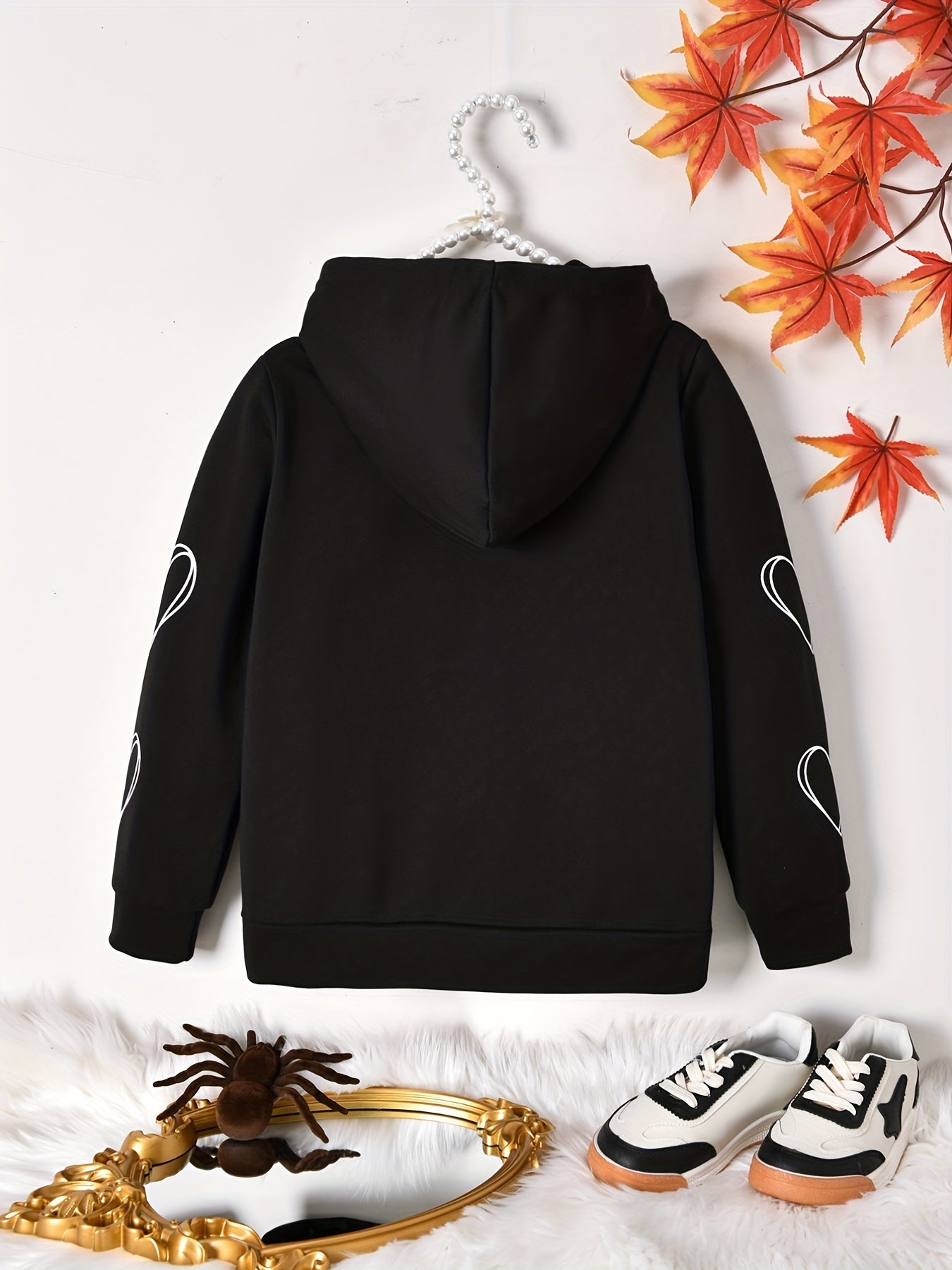 Girls Spider Web Heart Print Hoodie Jacket
