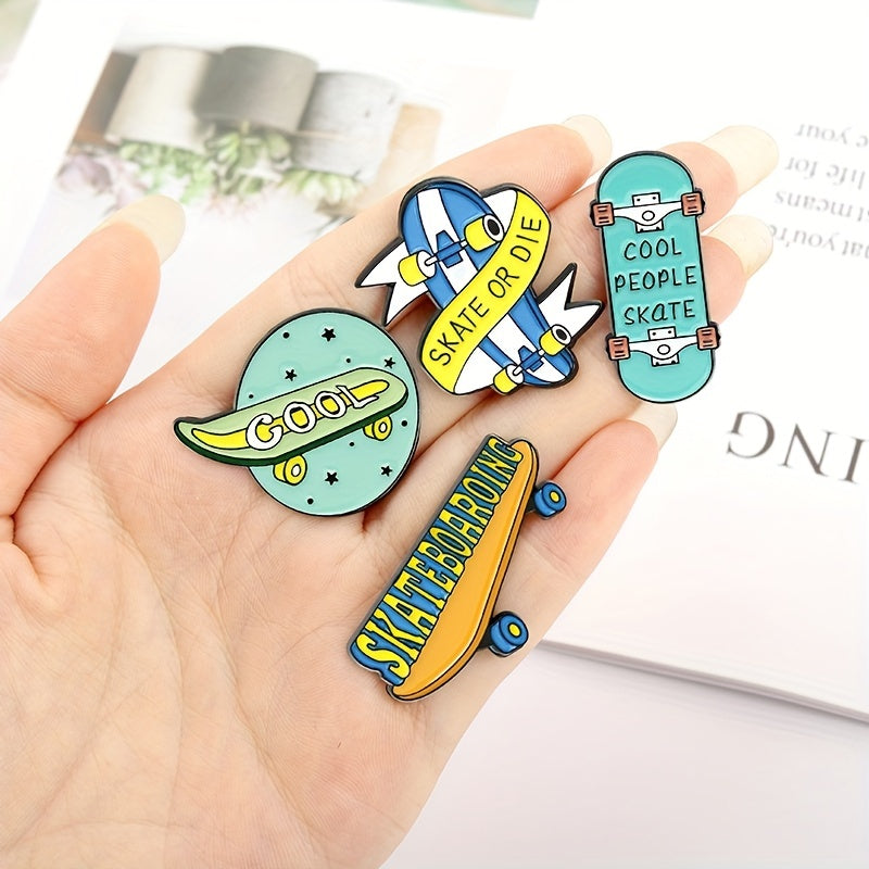 Cartoon Lettering Skateboard Metal Brooch for Girls