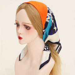 Geometric Print Bandana Block Shawl Satin Square Scarf Neckerchief Head Wrap