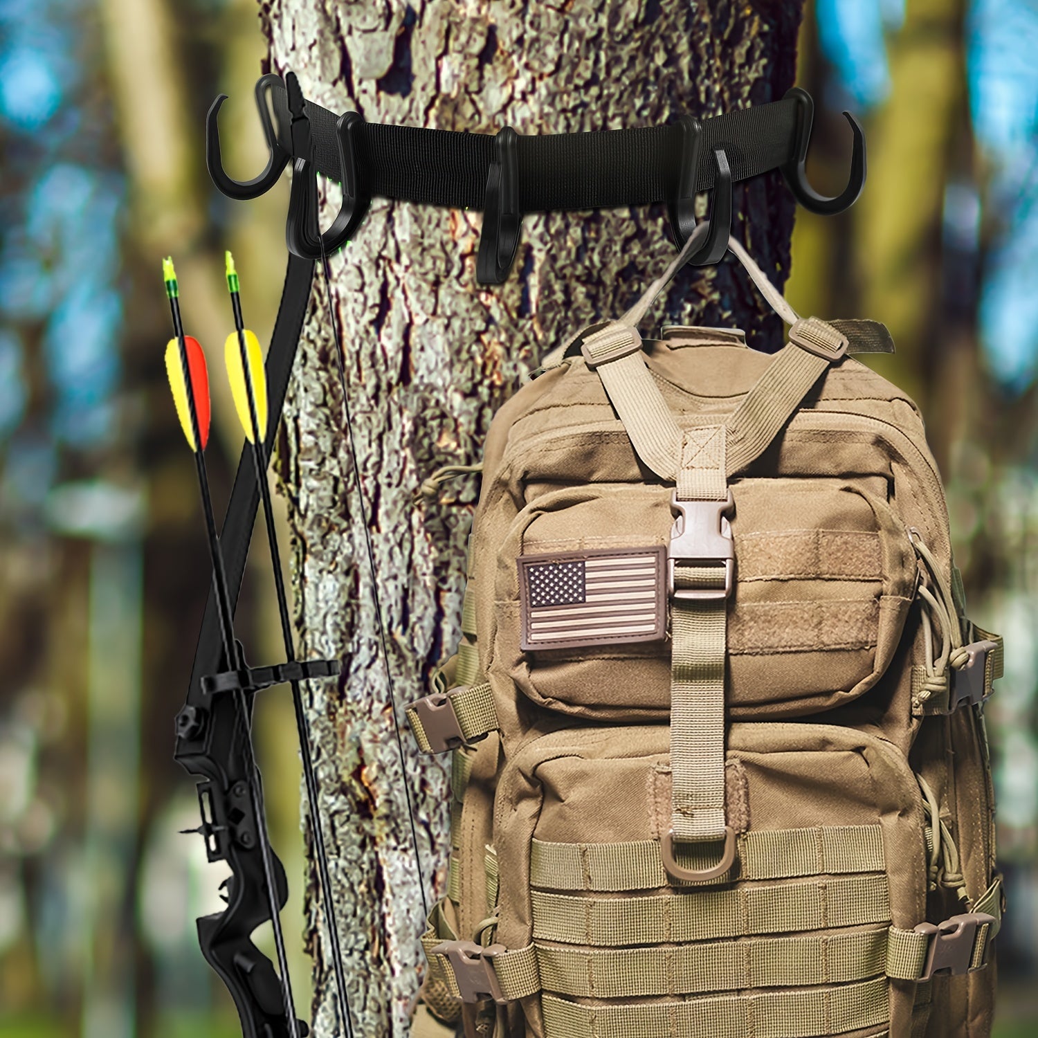 Treestand Strap w/ 6 Hooks Tree Stand Hanger Camping