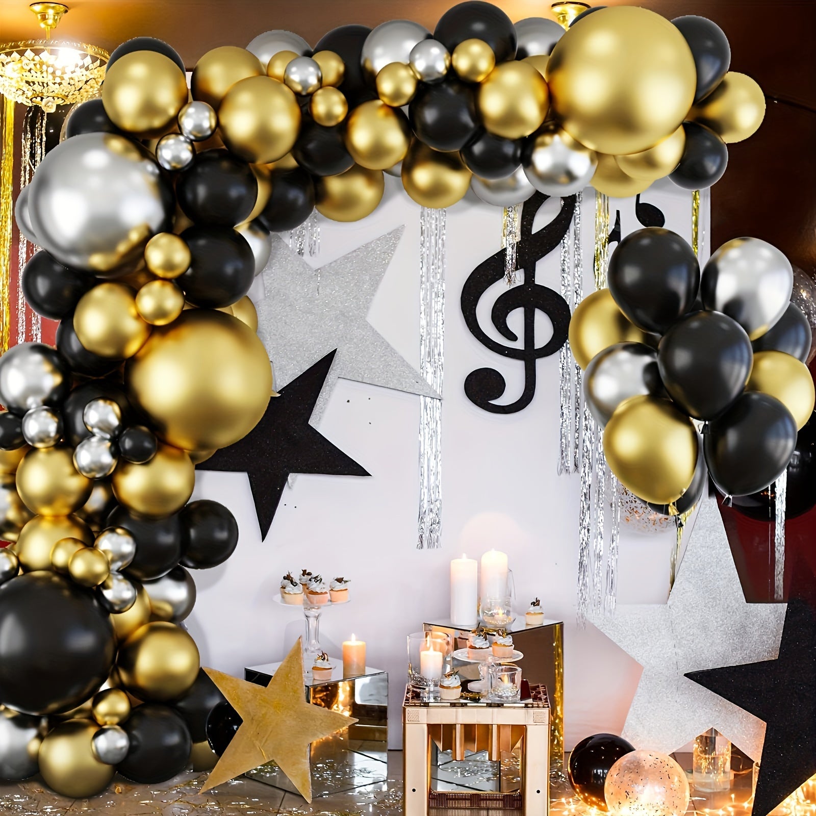 124pcs Golden & Silvery Balloons Wreath Arch Set for Party Decorations