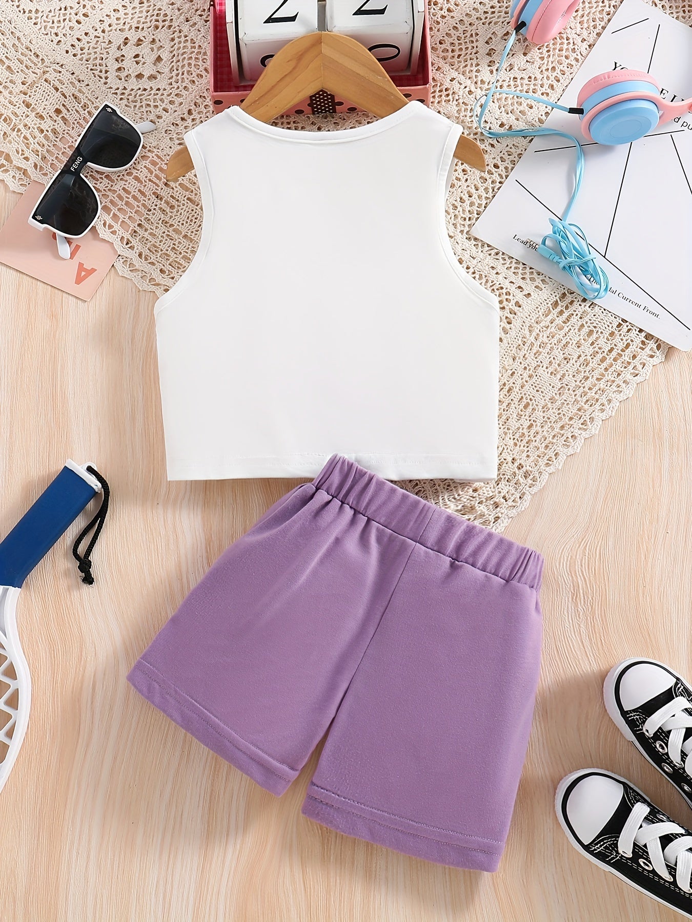 Girls Letter Graphic Tank Top & Track Shorts Set