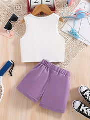 Girls Letter Graphic Tank Top & Track Shorts Set