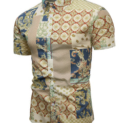 Boho Style Print Men's Short Sleeve Shirt for Summer Vacation