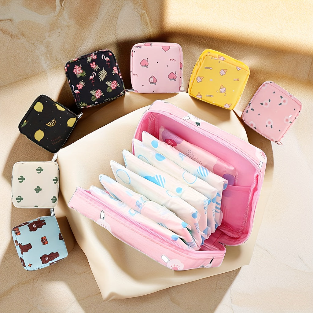 Cartoon Pattern Zipper Storage Bag Sanitary Napkin Portable Pouch