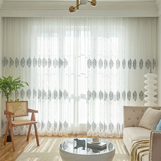 Sheer Curtain Panel with Flower Embroidery for Window