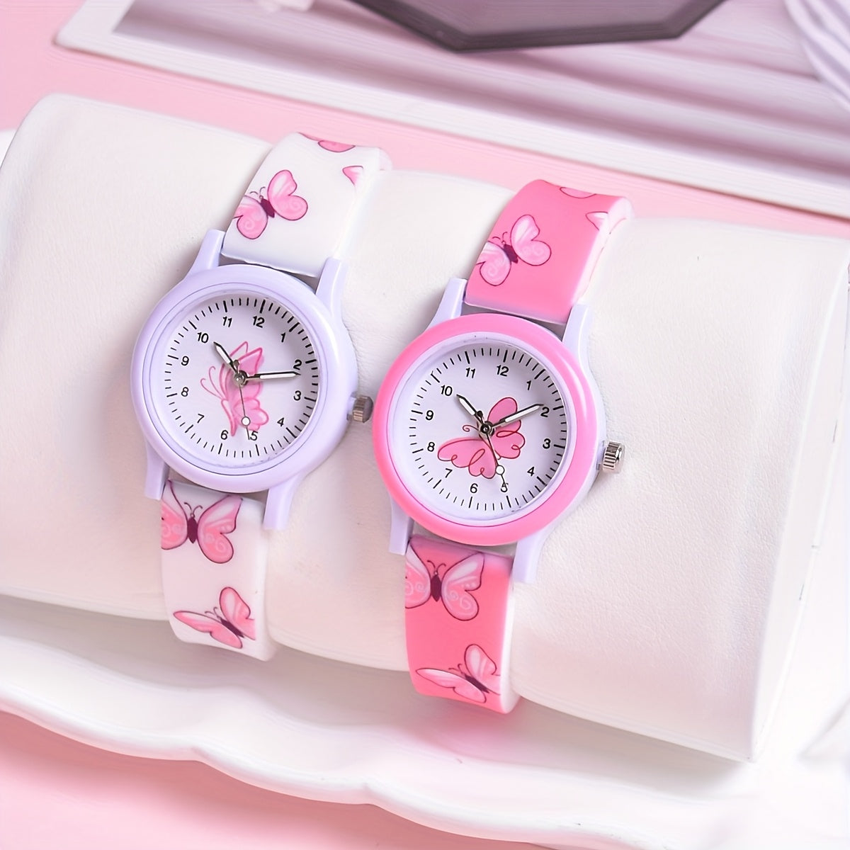 2pcs Butterfly Silicone Band Girls' Watch Set Non Waterproof Analog Quartz