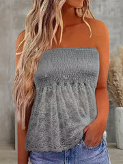 Lace Shirred Tube Top Backless Sexy Summer Women's Clothing