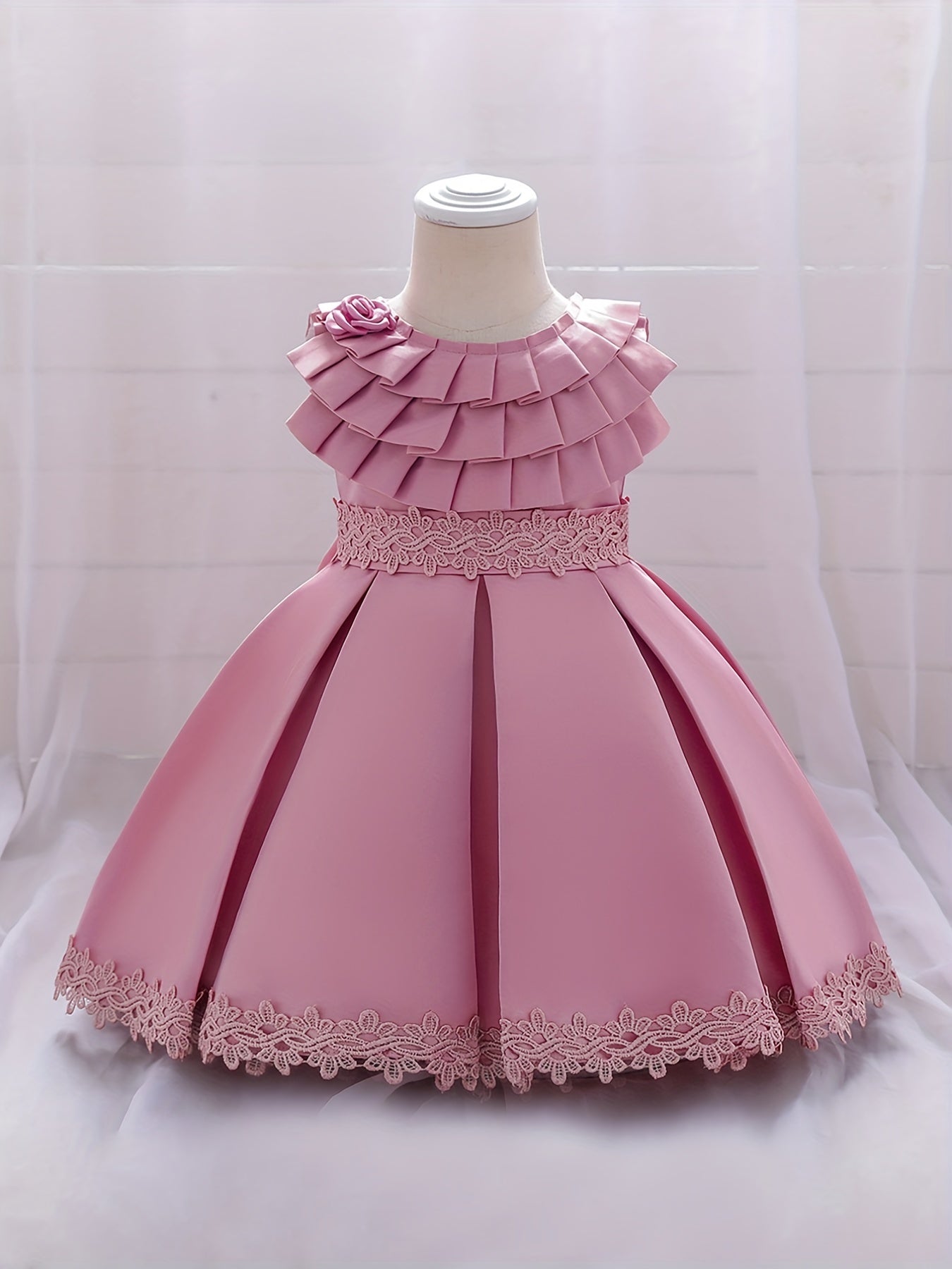 Baby Girls Bowknot Lace Trim Princess Dress Clothes For Performance Gift